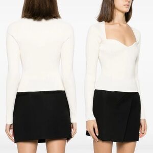 NWT Simkhai Giuliana Top in Ivory Size Medium Ribbed Sweetheart Neckline Sweater